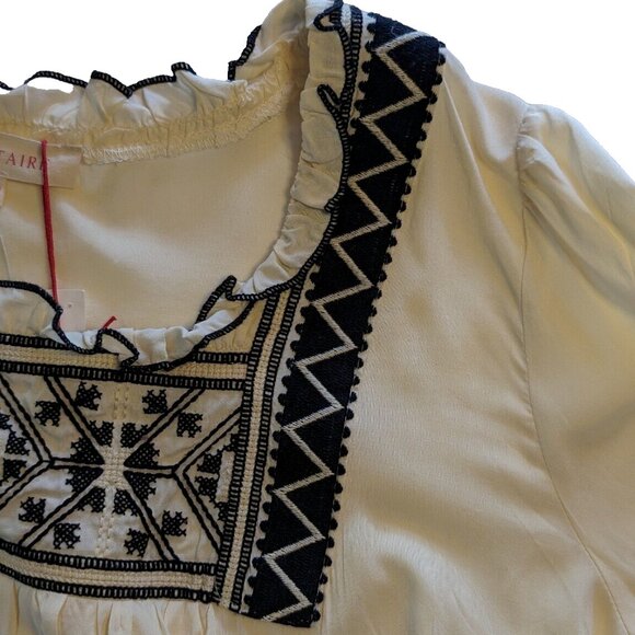SOLITAIRE NWT Hand Made blouse top Sz S EMBROIDERY lace RUFFLE cuffs BOHO CHIC - Picture 5 of 14